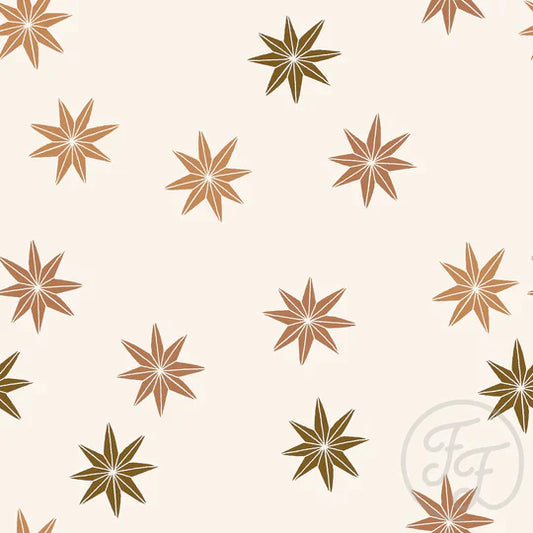 Family Fabrics | Paper Christmas Stars Multi Brown | 101-249 (by the full yard)