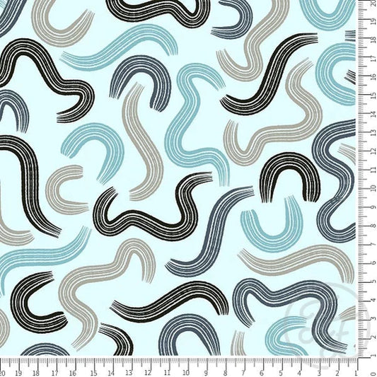 Family Fabrics | Pastel Wavy Shapes in Light Blue | 112-141 (by the full yard)