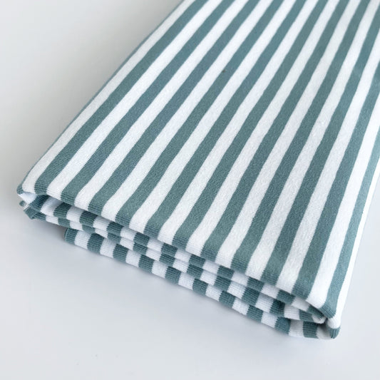 Euro Stripes, Medium (5mm) | Dark Mint | Jersey | BY THE HALF YARD