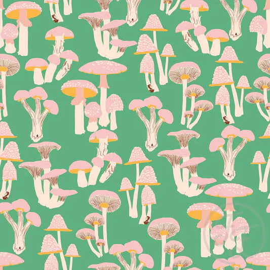 Family Fabrics | Poison Mushrooms in Dusty Green | 106-256 (by the full yard)
