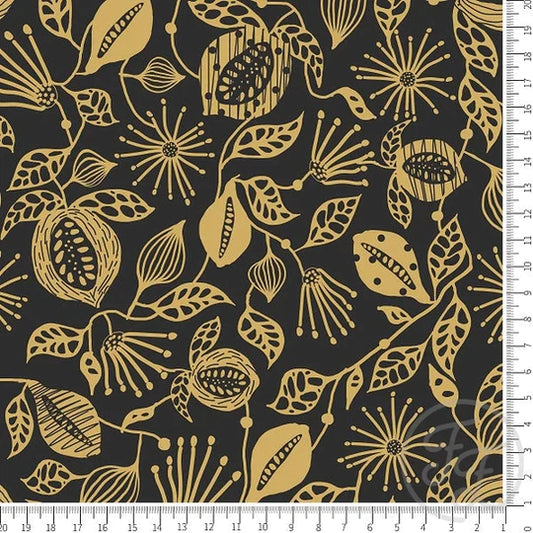 Family Fabrics | Sand Color Tropical Fruits in Cedar Brown | 112-143 (by the full yard)