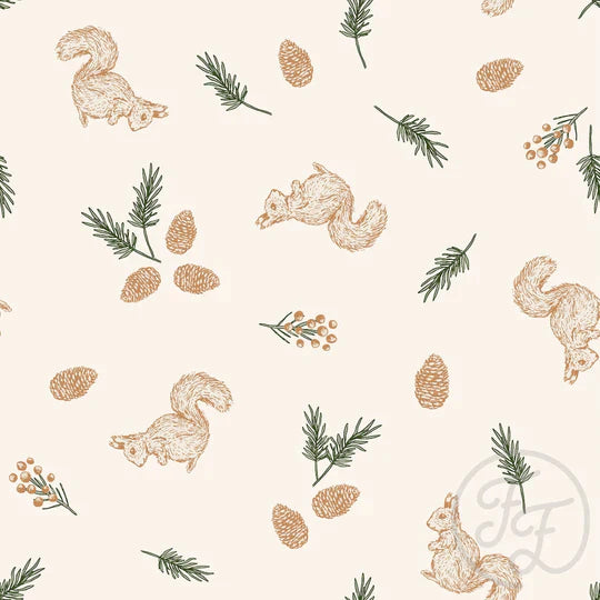 Family Fabrics | Squirrel & Pine Twigs | 101-259 (by the full yard)