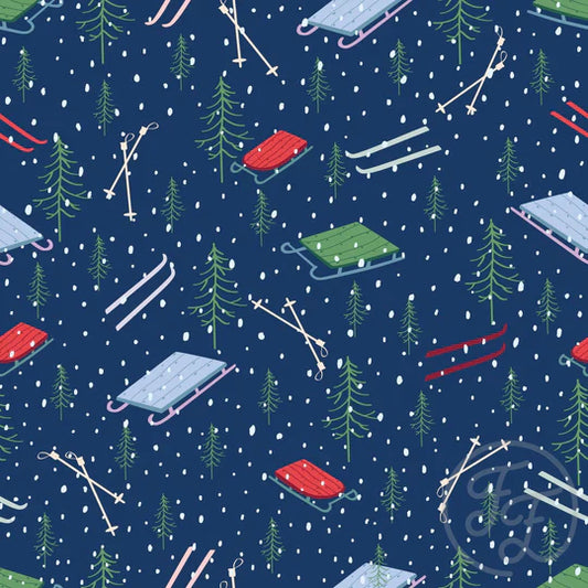 Family Fabrics | Tobaggan and Skis Nile Blue 106-336 | (by the full yard)