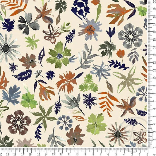 Family Fabrics | Watercolor Polychromatic Floral in Cream | 112-151 (by the full yard)