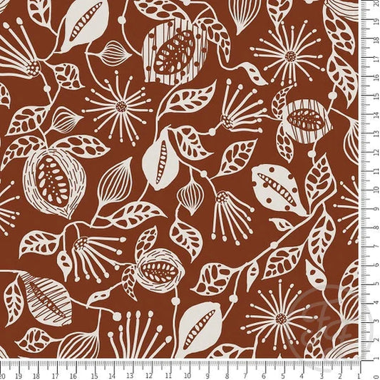 Family Fabrics | White Tropical Fruits in Burnt Orange | 112-157 (by the full yard)