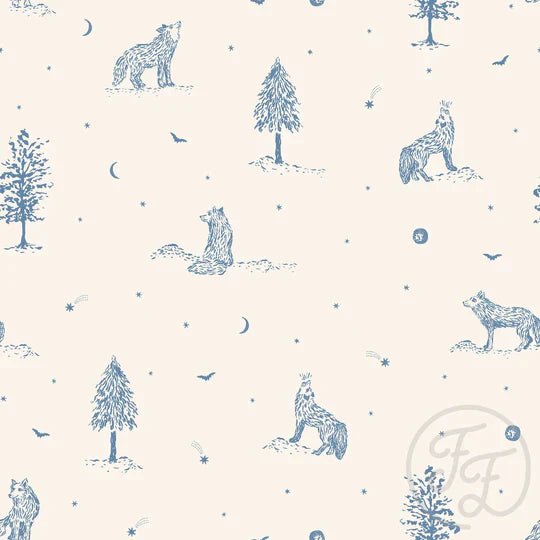 Family Fabrics | Wolves at Night Delft Blue | 101-266 (by the full yard)
