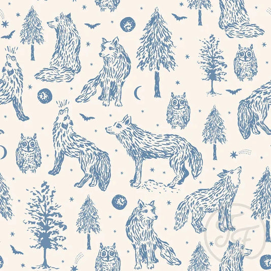 Family Fabrics | Wolves Busy Delft Blue (6"x6") | 101-272 (by the full yard)