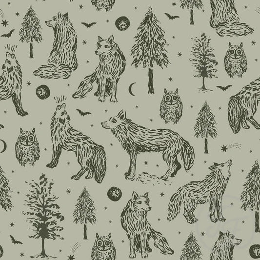 Family Fabrics | Wolves Busy Green (6"x6") | 101-273 (by the full yard)