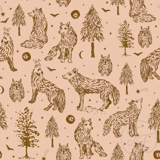 Family Fabrics | Wolves Busy Salmon (6"x6") | 101-277 (by the full yard)