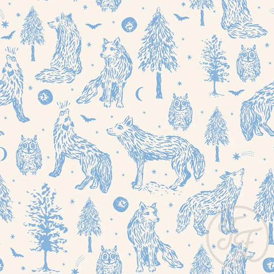 Family Fabrics | Wolves Busy Sky Blue (6"x6") | 101-278 (by the full yard)