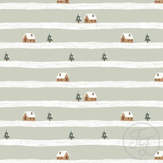 Family Fabrics | House in the Snow Stripe Green | 100-1829 (by the full yard)