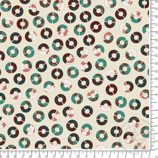 Family Fabrics | Sea Green and Red Tonal Disks | 112-144 (by the full yard)